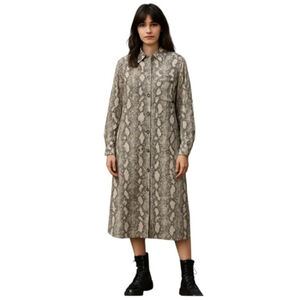 H&m reptiles print midi straight shirt dress button down Sz 12